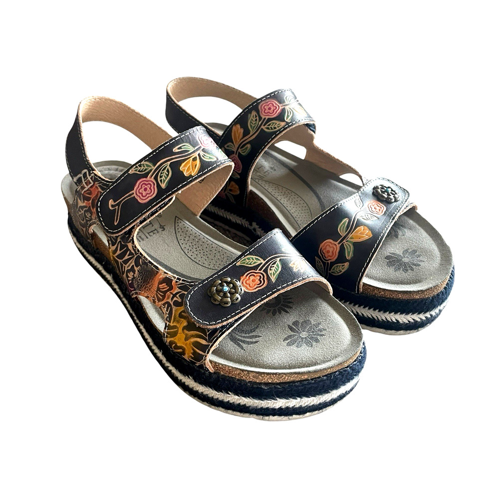 L'ARTISTE Alannah Size 40/9.5-10 Navy Blue Leather Slingback Comfort Sandals